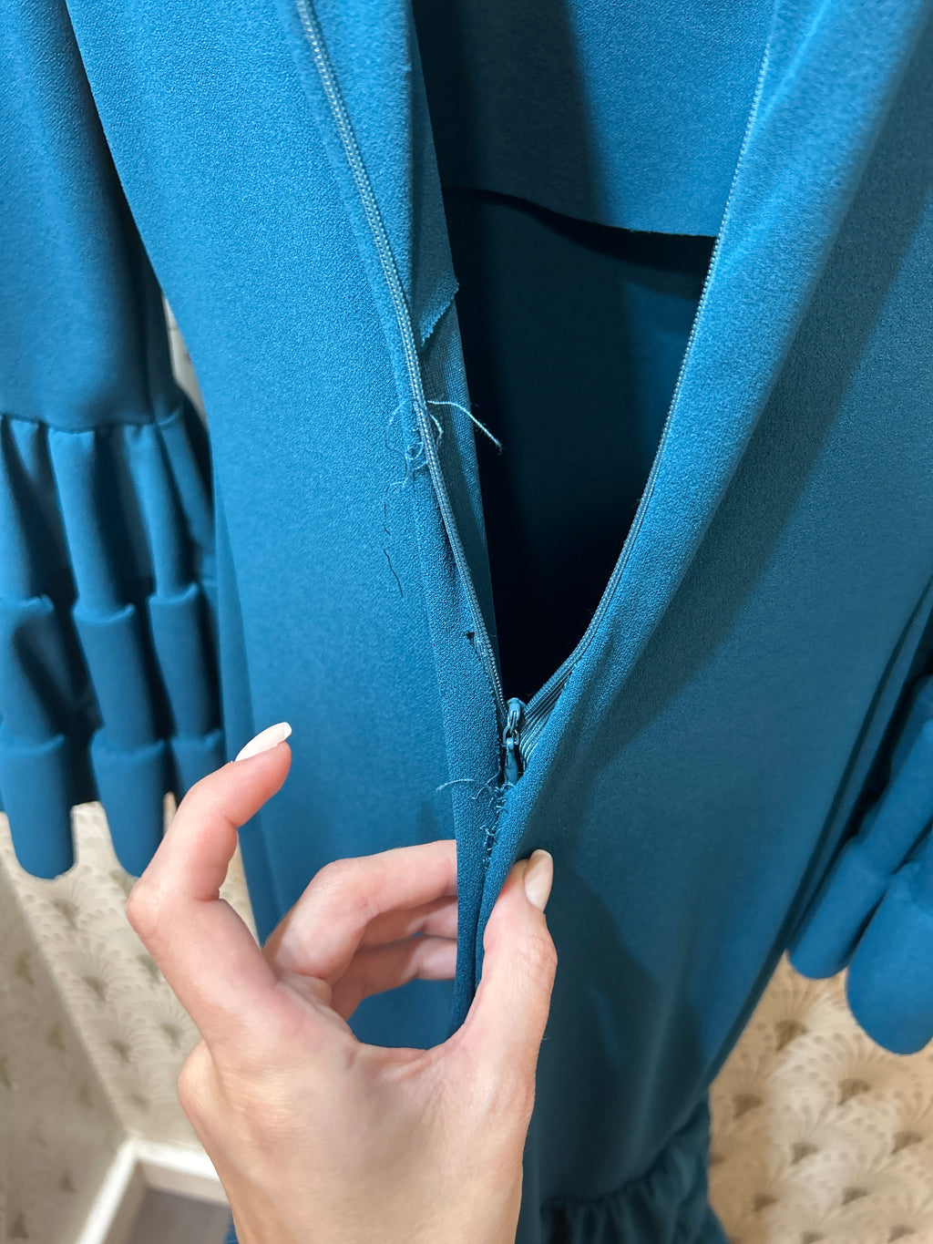 MINI TARA Vestido canastero verde petróleo tres volantes talla sm