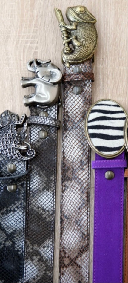 Correa número 2 y hebilla elefante GRANDE plata