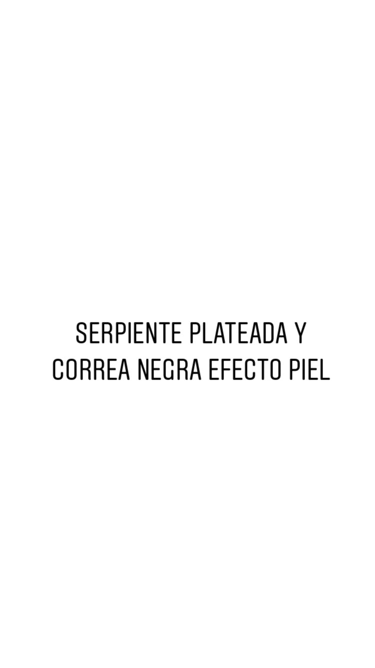 Serpiente plateada y correa negra efecto piel