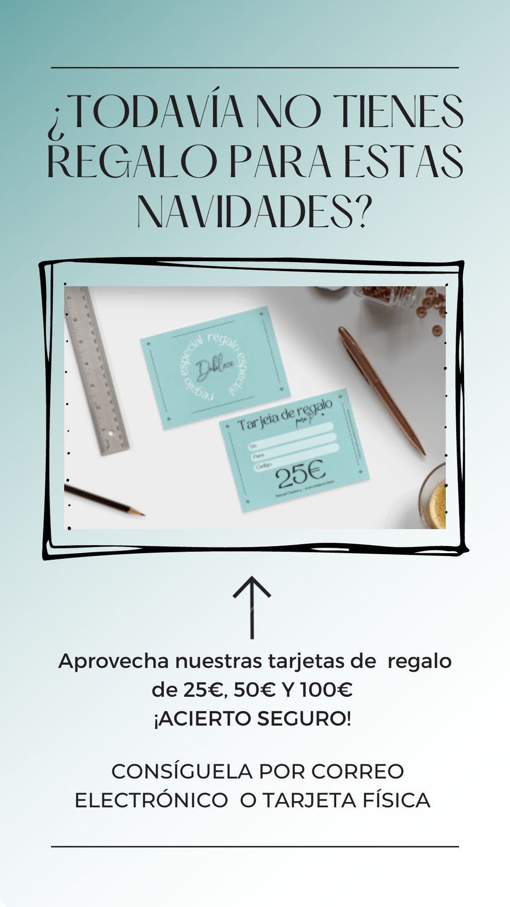 ¿Quieres complementar tu regalo? esta es la opción perfecta puede gastarlo en tienda o por web.  TARJETA REGALO (selecciona la opción recogida en tienda para que no se te cobren los gastos de envío) *te mandaremos un correo con la tarjeta*