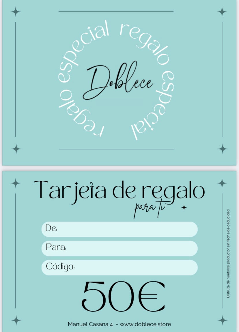 ¿Quieres complementar tu regalo? esta es la opción perfecta puede gastarlo en tienda o por web.  TARJETA REGALO (selecciona la opción recogida en tienda para que no se te cobren los gastos de envío) *te mandaremos un correo con la tarjeta*